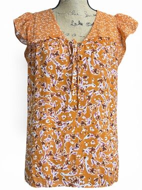 DR2 Bohemian Orange  and Pink Floral Tunic Blouse. EC. Size small